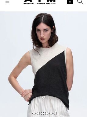 ATM Women’s Sleeveless Slub Jersey Colorblock Tank - Black & Cream